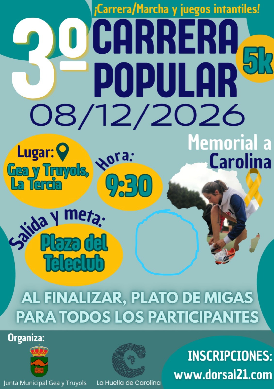 Cartel oficial de II Carrera Popular La Tercia “Memorial La Huella de Carolina”